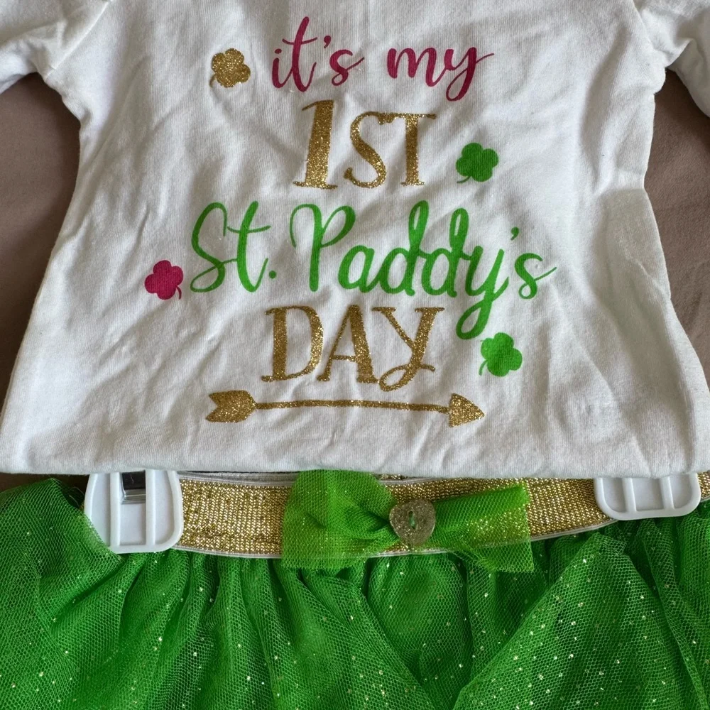 Koala Kids St. Paddy's Day Set - White and Green long sleeve onesie tutu ruffles